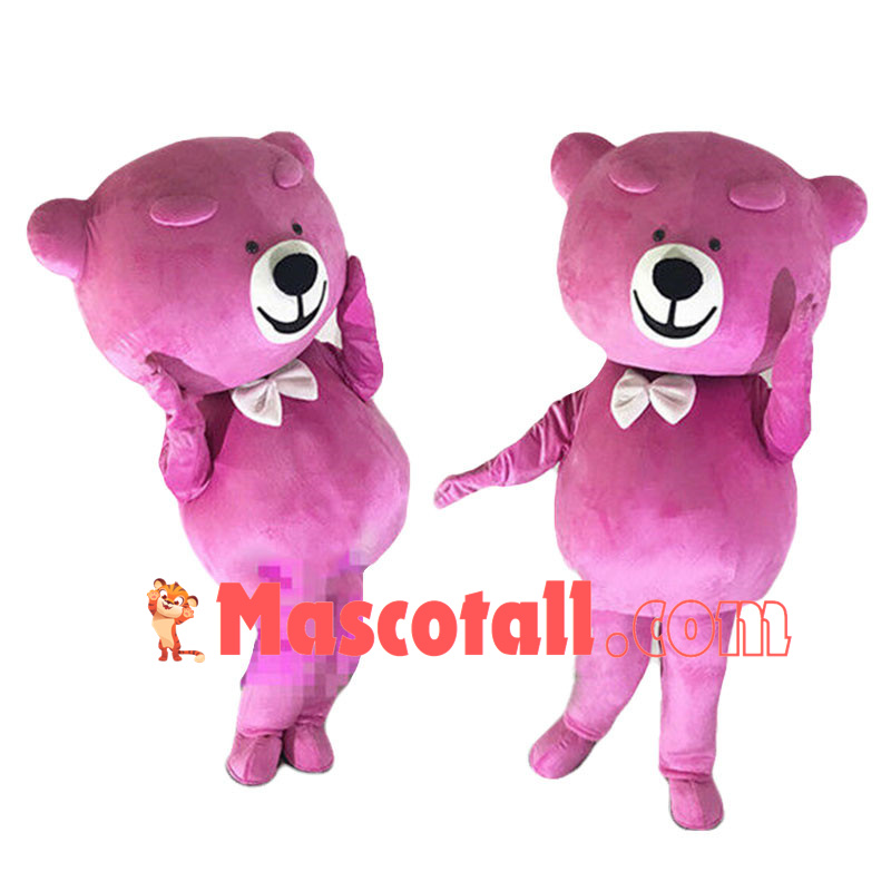 Pink Teddy Bear With Bow Tie Mascot Costume 
