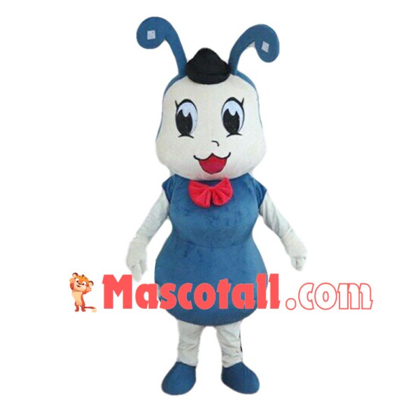 Cute Cartoon Blue Ant With Red Bow Tie Mascot Costume	