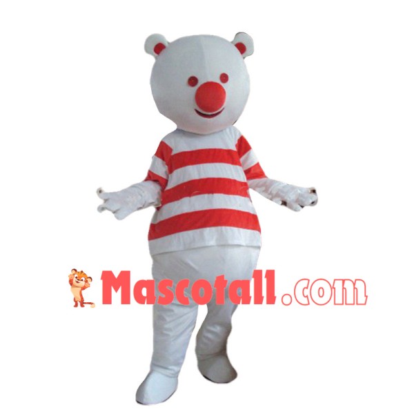Adult Cartoon White Bear With Red Nose and Red Eyes Mascot Costume	
