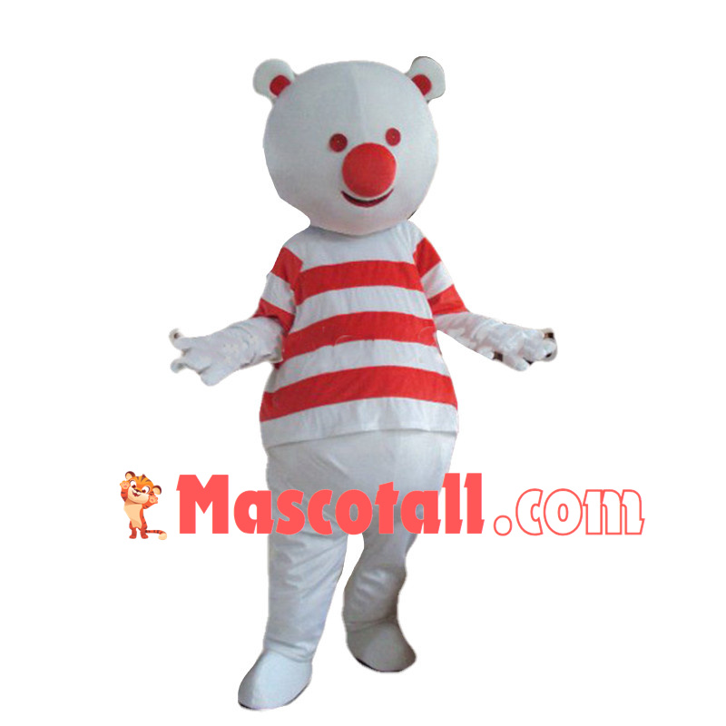 Adult Cartoon White Bear With Red Nose and Red Eyes Mascot Costume	