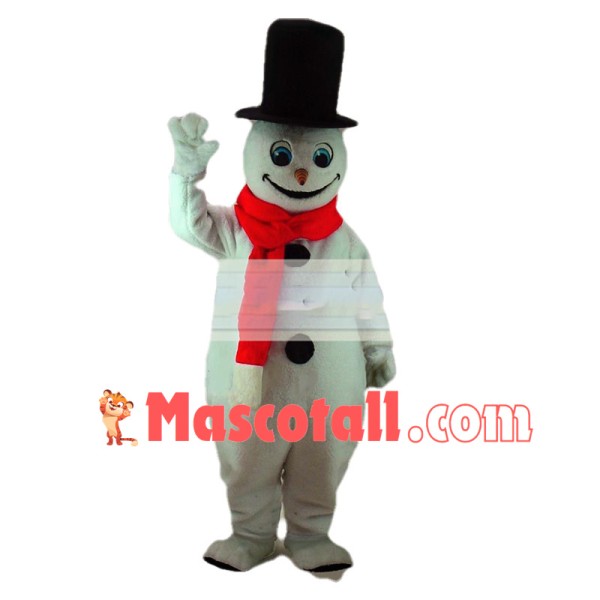 Christmas Snowman Wearing Top hat And Scarf Mascot Costume 
