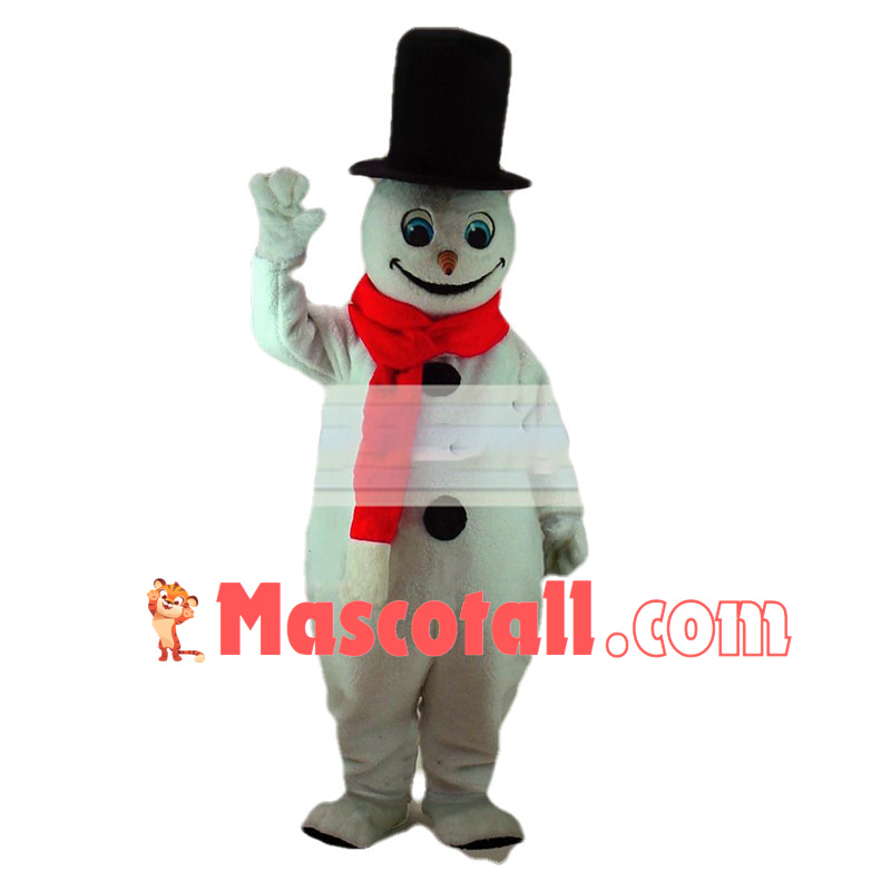 Christmas Snowman Wearing Top hat And Scarf Mascot Costume 