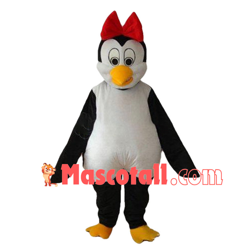 Penguin With Big Red Bow Hairpin Mascot Costume 