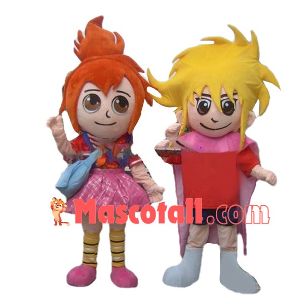 Stylish Orange Hair Girl and Yellow Hair Boy Mascot Costume