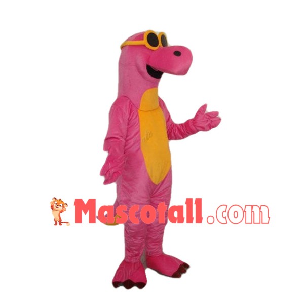 Pink Dinosaur With Sunglasses Mascot Costume	