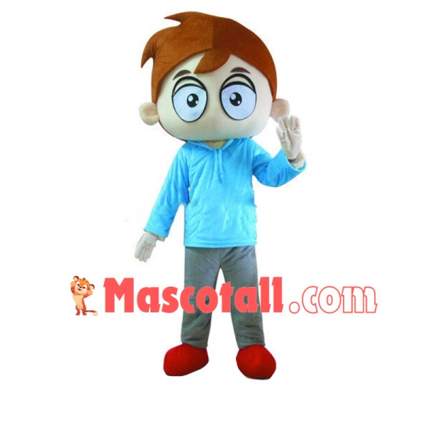 Yellow-haired Boy In Blue Sweater Mascot Costume