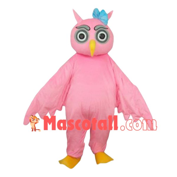 Pink Owl With Blue Bow Headdress Mascot Adult Costume 