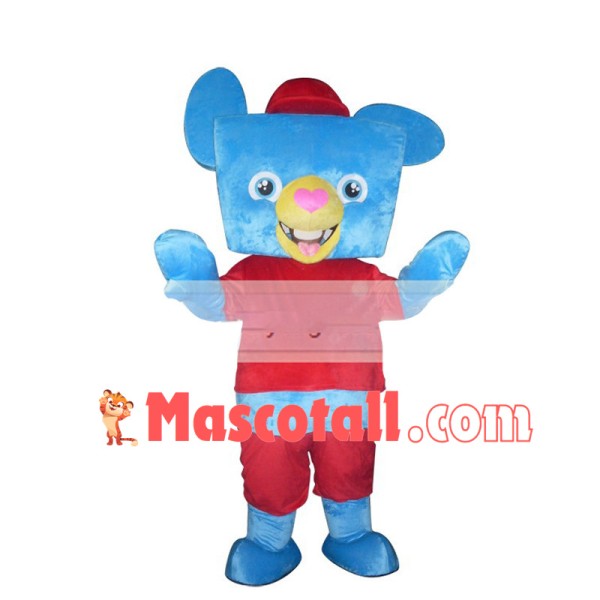 Lovely Cartoon Blue Bear With Square Face Mascot Costume