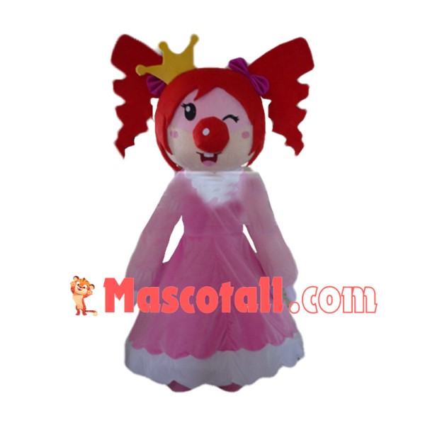 Optimistic Princess With Red Hair and Big Red Nose Mascot Costume