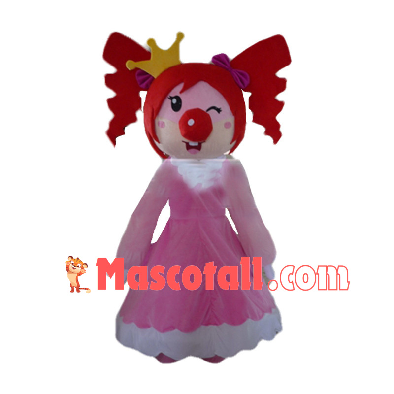 Optimistic Princess With Red Hair and Big Red Nose Mascot Costume