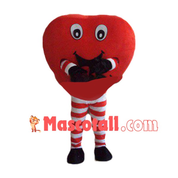 Cartoon Red Heart Man In Striped Pants Mascot Costume 