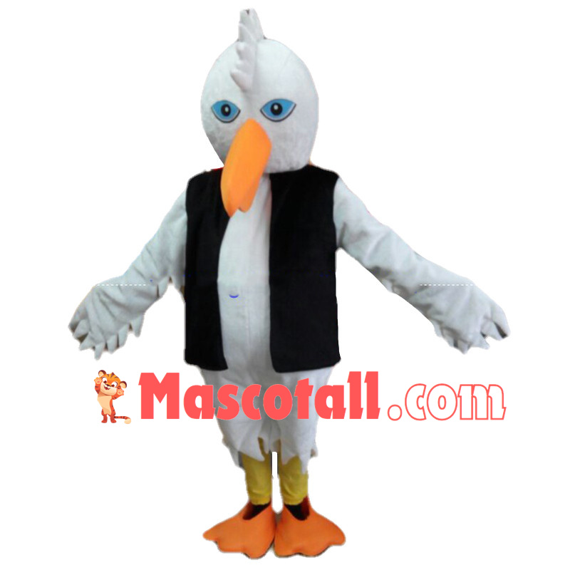 American White Ibis In Black Vest Mascot Costume	