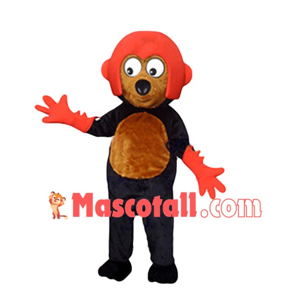 Black Mole In Red Helmet Mascot Costume	