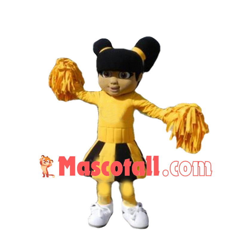 Black Cheerleader Wearing Yellow Uniform Mascot Costume 