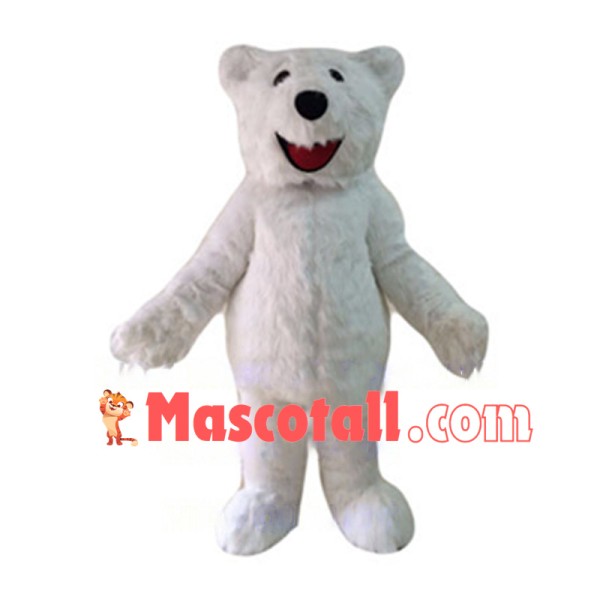 Smiling Polar Bear Long Plush Mascot Costume 