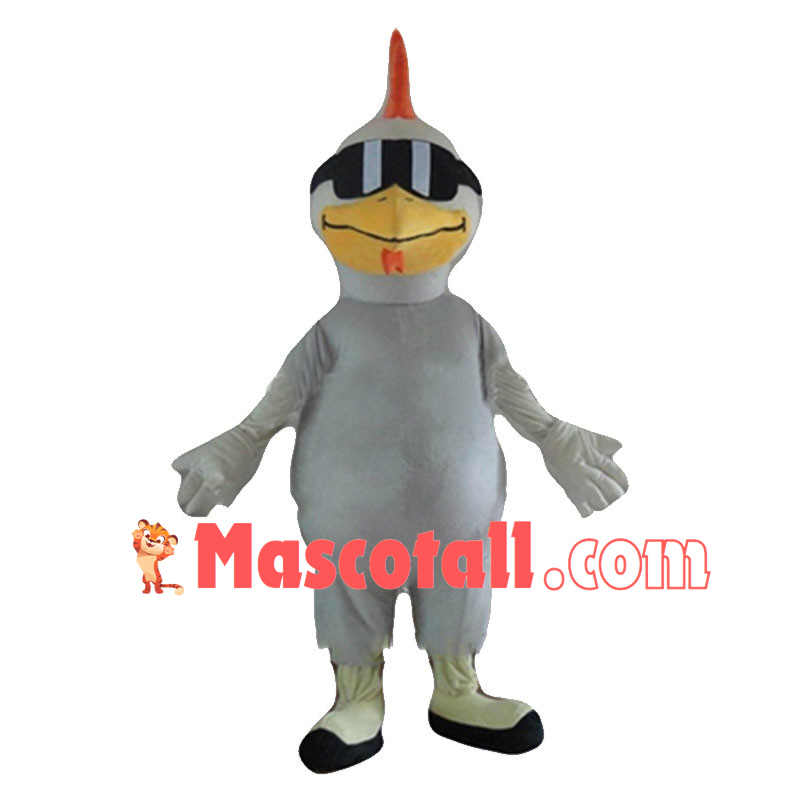 Cool White Rooster With Sunglasses Mascot Costume 	