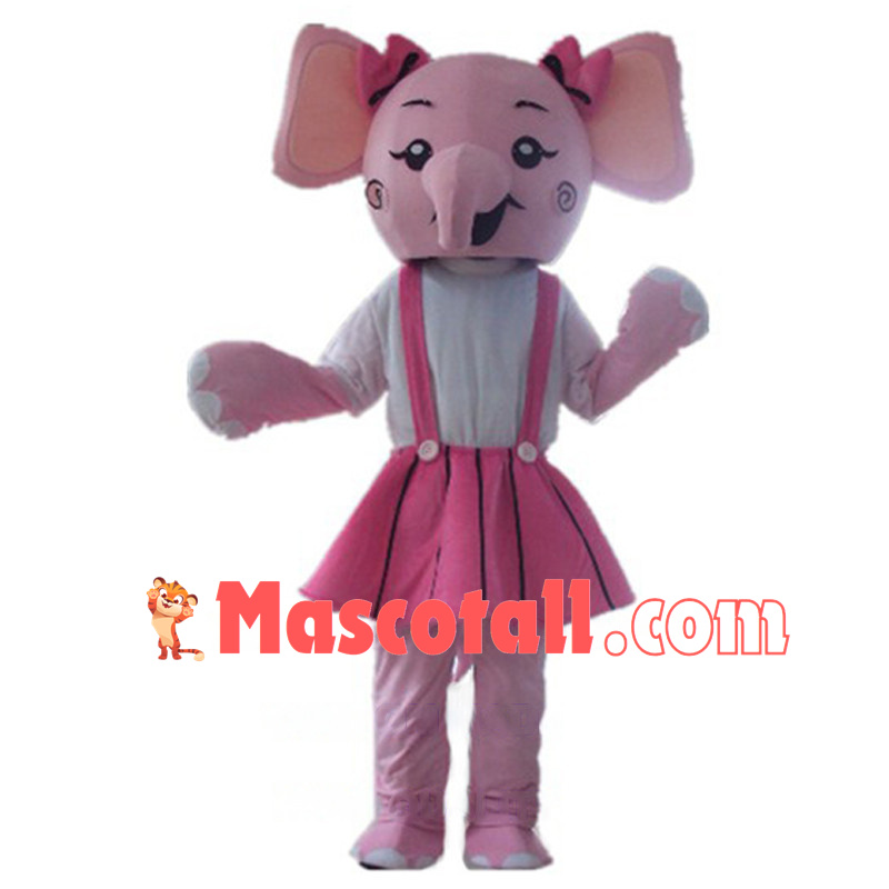 Cute Pink Girl Elephant With Skirt Mascot Costume 