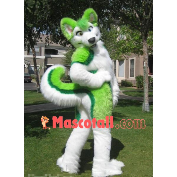 Green & White Husky Dog Mascot Costume