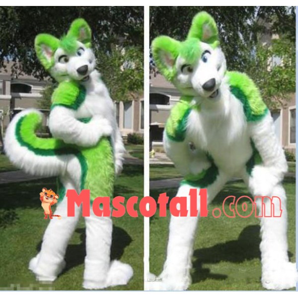 Green & White Husky Dog Mascot Costume
