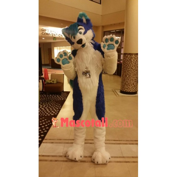 Cute Blue & White Wolf Mascot Costume